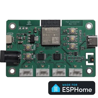 ESP32 WiFi Fan Controller PCB Rev 3.3 - 4 PWM fan headers, HDC1080 sensor, RGB LEDs