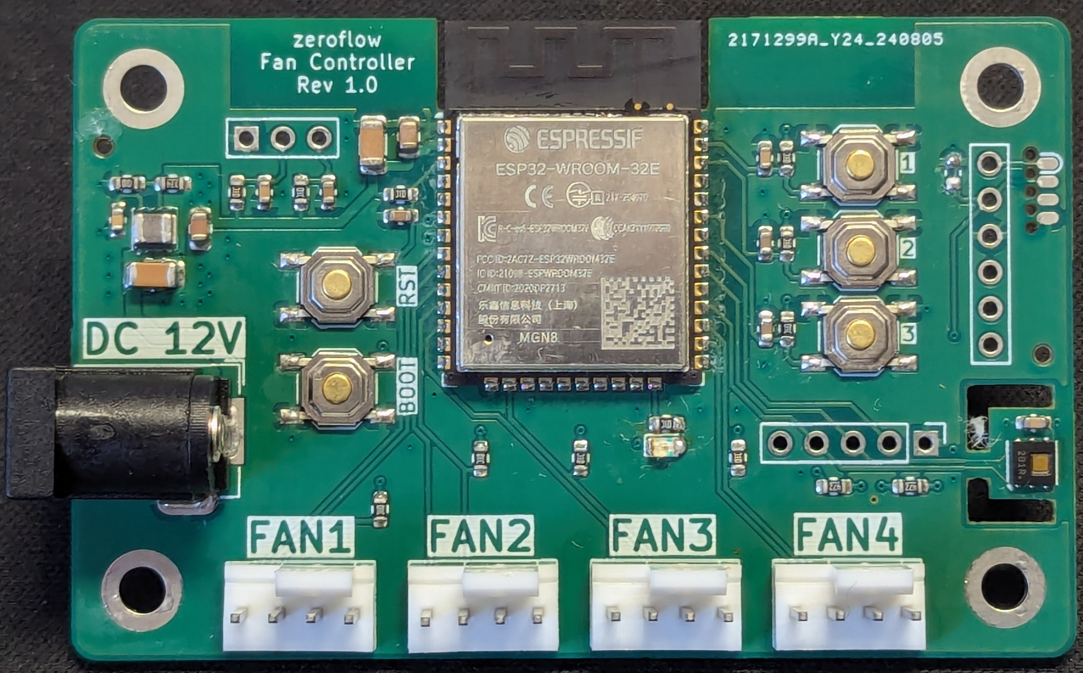 ESP32 WiFi Fan Controller Rev 1.0 PCB - original design with 4 PWM fan headers and serial flashing