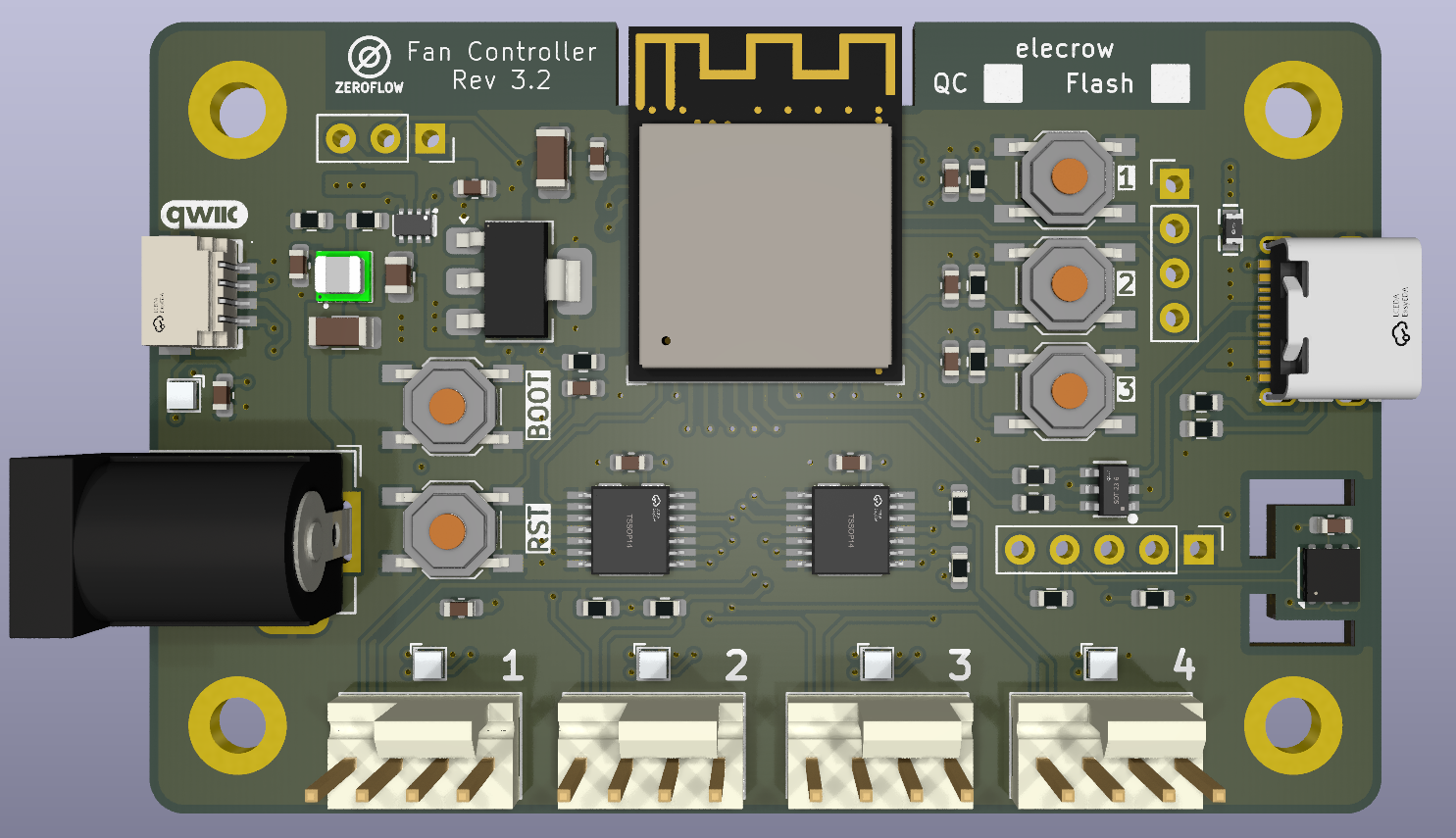 ESP32-S2 WiFi Fan Controller Rev 3.2 PCB front
